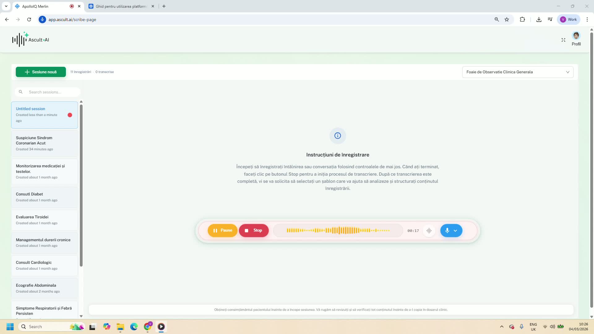 Desfasurarea consultatiei