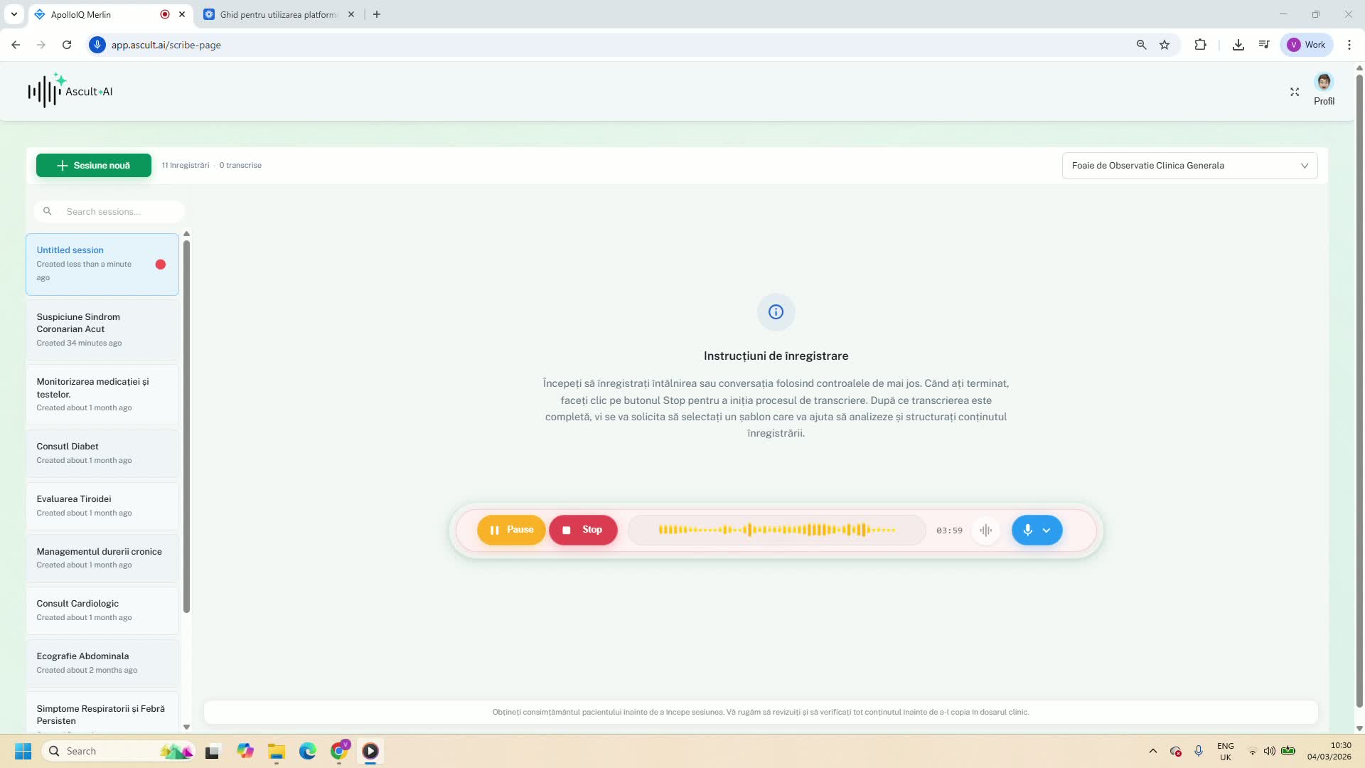 Oprirea inregistrarii