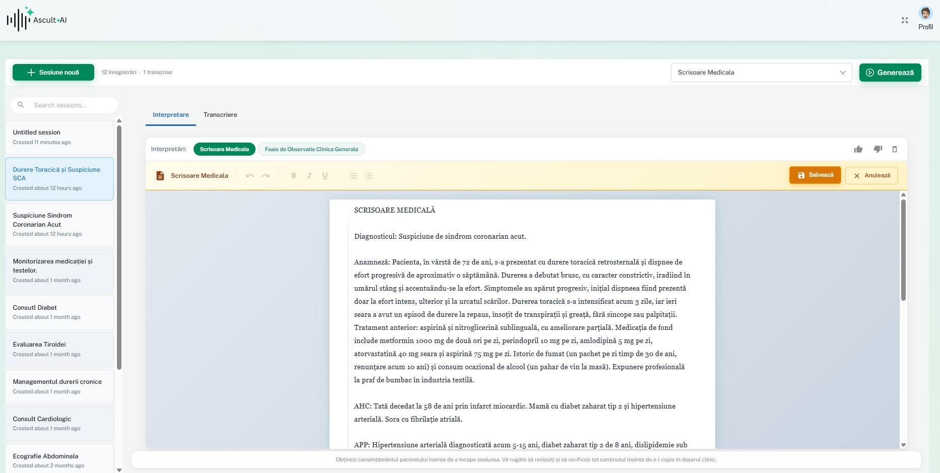 Revizuirea notei clinice